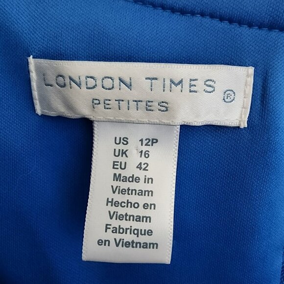 London Times Petites Dress 12P Blue Floral Sleeveless Fit & Flare Knee Length - Picture 3 of 5